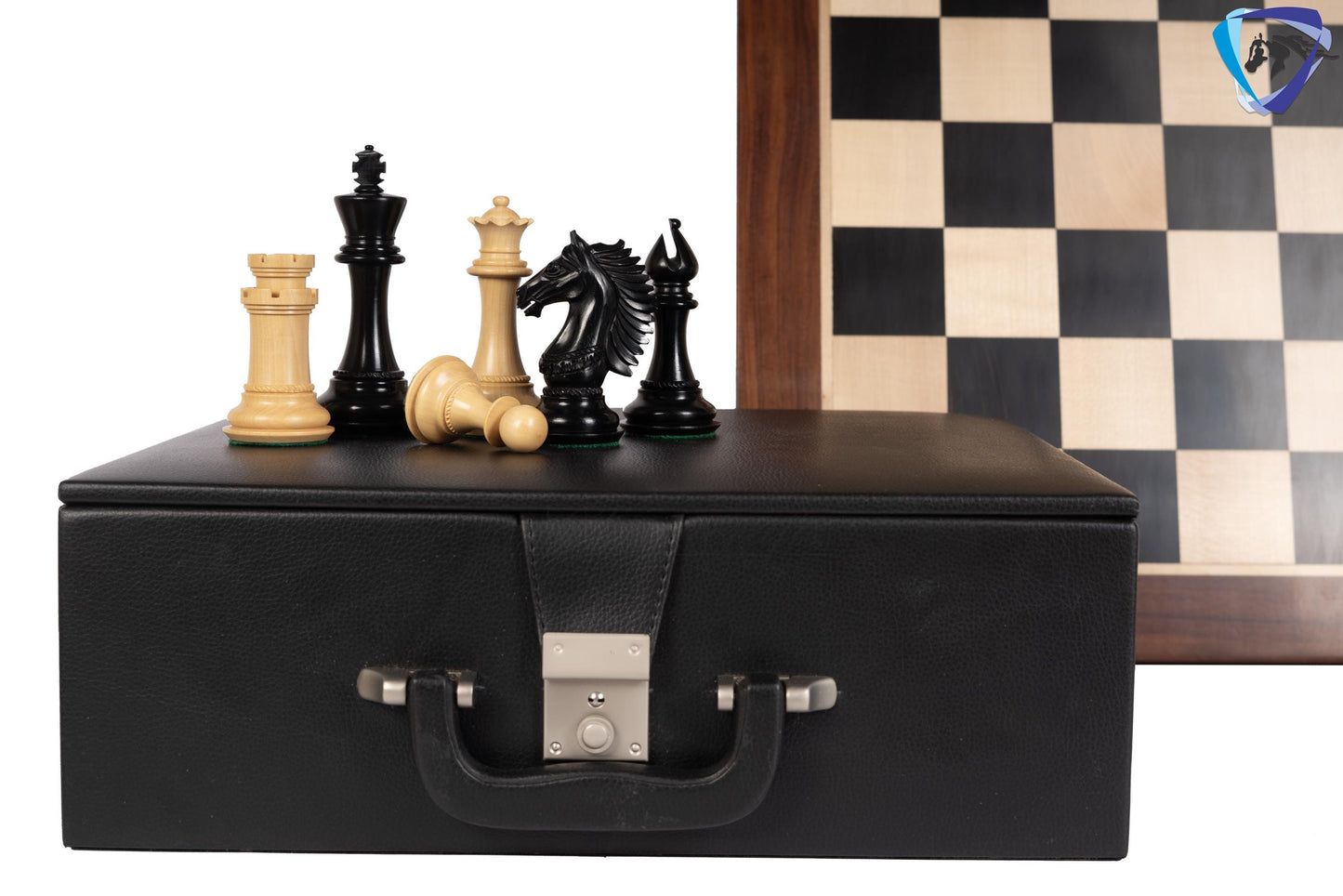 4.5" Ebonywood Staunton Chess pieces Set- CAVALIER Series + 23" Ebony wood Chess Board(sq-60mm) + Leather Storage Box