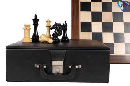 4.5" Ebonywood Staunton Chess pieces Set- CAVALIER Series + 23" Ebony wood Chess Board(sq-60mm) + Leather Storage Box