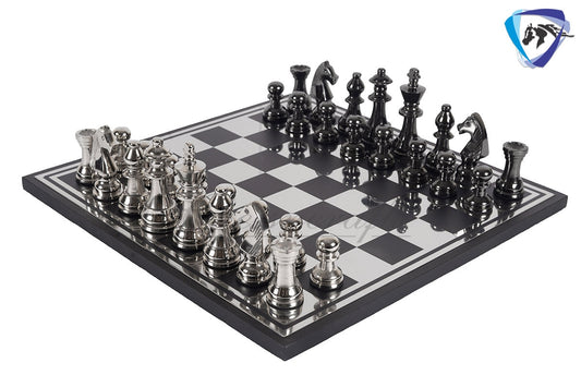 14" Metal Chess Board Set Staunton design 3.25" chess pieces with chess board.