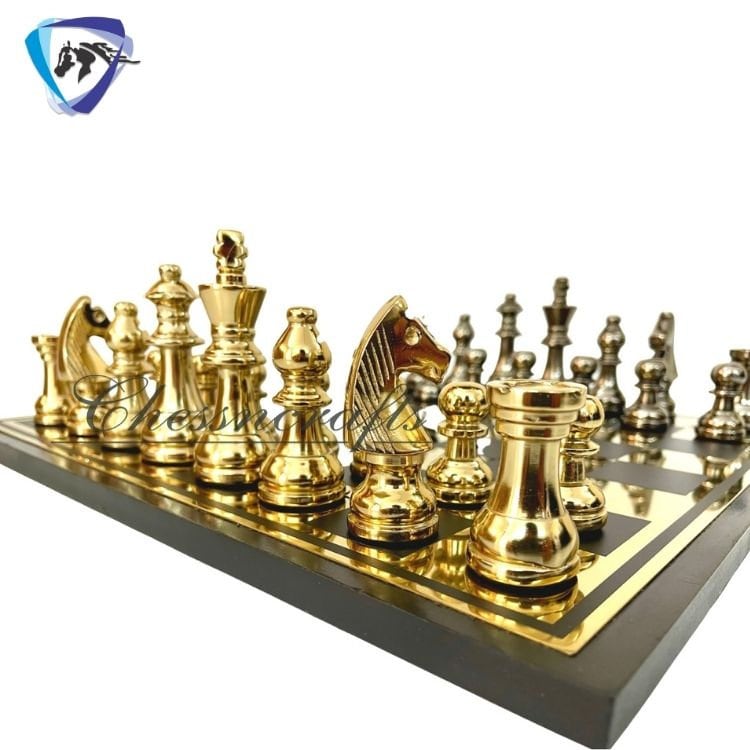 14" Metal Chess Board Set Staunton design 3.25" chess pieces with chess board.