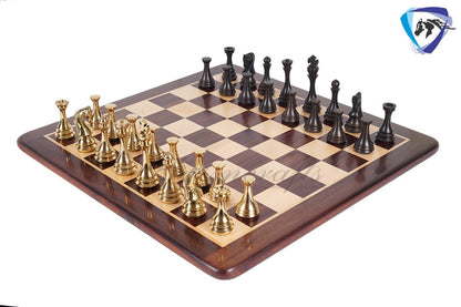 4.4" Brass Russian Zagreb (Leningrad) chess pieces set Antique & GOLD polish / 19" Rosewood(Dark Grain) Chess board Combo- Gift For Him