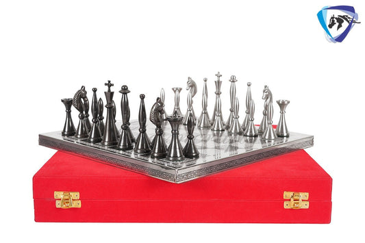 14" Brass Chess Board set ART DECO Chess Pieces - MEENAKARI chess board Hand carved in velvet storage box - Brass chess board set-Chess Gift
