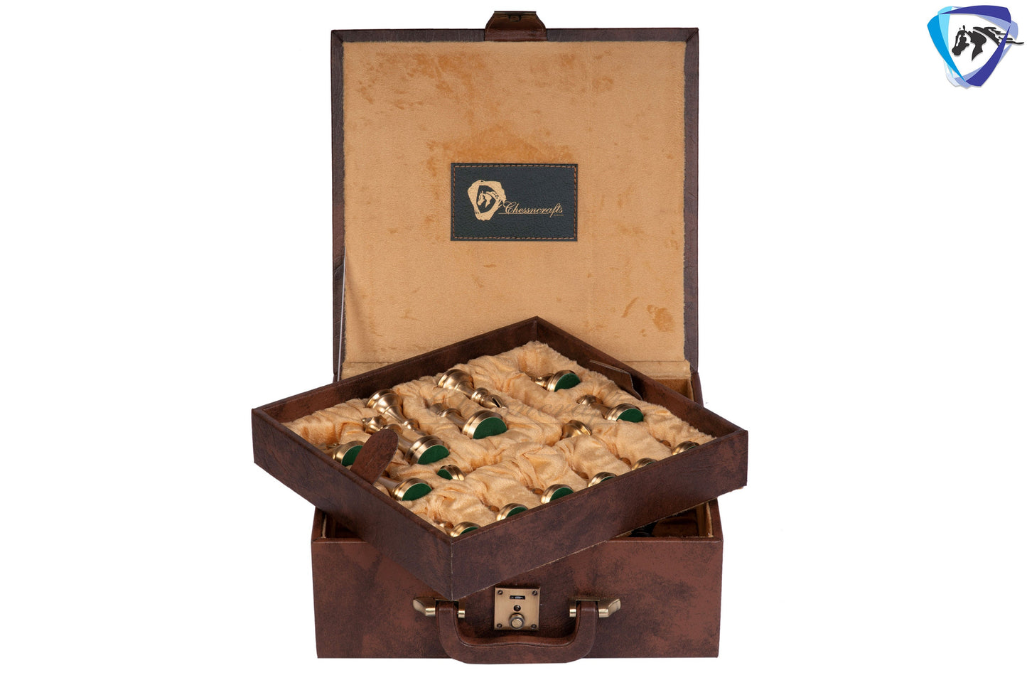1849 Brass Staunton chess pieces set King: 4" EXCLUSIVE MATTE FINISH + 21" Ebonywood chess board(55mm) + Leather Storage box