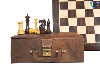 4" Sleek Staunton Chess pieces Set - Rosewood Chess Pieces Triple weighted - 21" Rosewood Chess Board(55mm) + Leather Storage Box COMBO