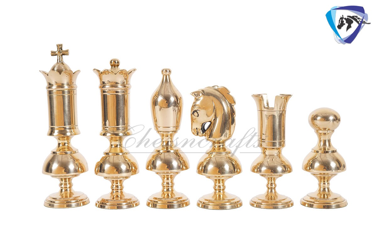 6" Brass Chess pieces set Big size Gold & black VICTORIAN series + 23" Ebonywood chess Board(sq: 60mm) + Leather Storage Box for chess men