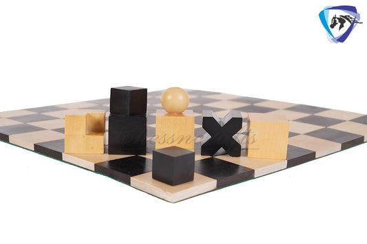 1923 Bauhaus Chess pieces set in Ebonized Boxwood King: 2" vintage chess pieces set + 12" Ebony wood Foldable Roll up chess board set Combo