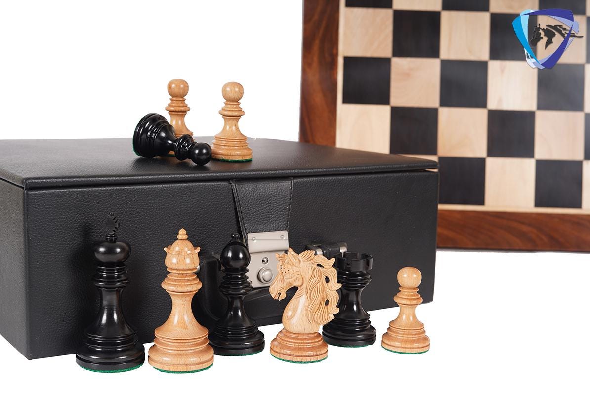 4.4" Staunton Ebony wood & German Wood(rare) Luxury Chess pieces Set- KENNEDY-JFK - Triple Weighted 2 Extra queens