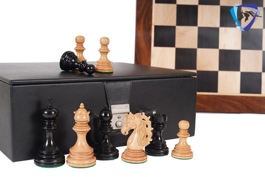 4.4" Staunton Ebony wood & German Wood(rare) Luxury Chess pieces Set- KENNEDY-JFK - Triple Weighted 2 Extra queens