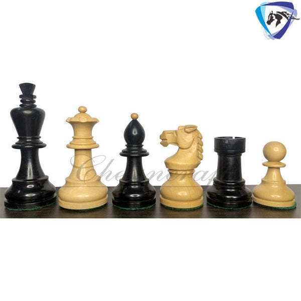 Reproduced Vintage 1950's Circa Bohemia Staunton Series German Chess Set in Ebonized Boxwood & Natural Boxwood - 3.89