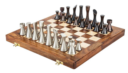 Solid Brass Chess pieces set MINIMALIST STEEL SLEEK Silver copper finish Chess coins set- King: 3.5"