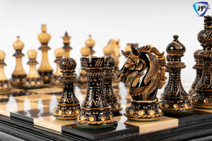 4.5" Luxury Staunton Chess pieces Set- Alexander CARVED series-Triple Weighted + 21"/ 23" Ebonywood Chess Board-STEP DESIGN + Storage Box