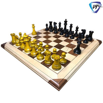 Reproduced 1849 Original Staunton Pattern Chess Set in Antiqued Boxwood & Ebony wood - 4.5" King- Triple weighted 2 Extra queens