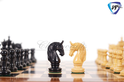4.5" Staunton Ebonywood Chess Pieces Set "BLACKBURNE" Joseph Henry Triple Weighted 2 Extra queens + 21" Ebonywood Chess Board + Storage Box