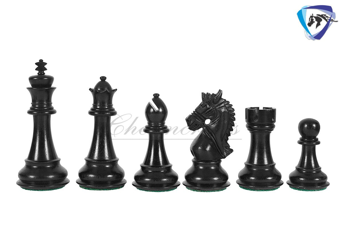 4.5" Ebony wood staunton chess pieces set BRIDLE SERIES - Weighted w/ extra queens.