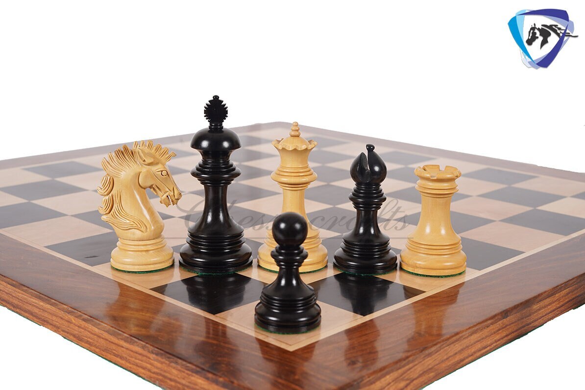 4.5" Luxury Staunton Ebonywood Chess Pieces Set-WELLINGTON + 21" Ebonywood Chess board(SQ:55mm) + Leatherette Storage box for chess pieces