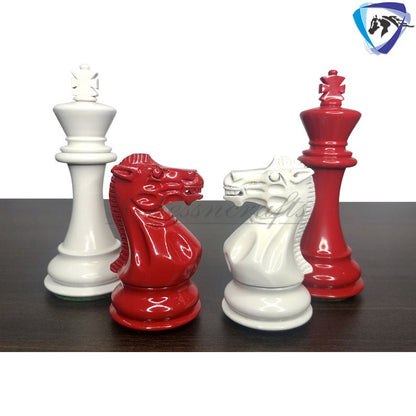 Club Staunton Chess pieces Set Boxwood Painted Red & White - King 3.75"  Weighted 2 Extra Queens- Lacquered glossy polish.