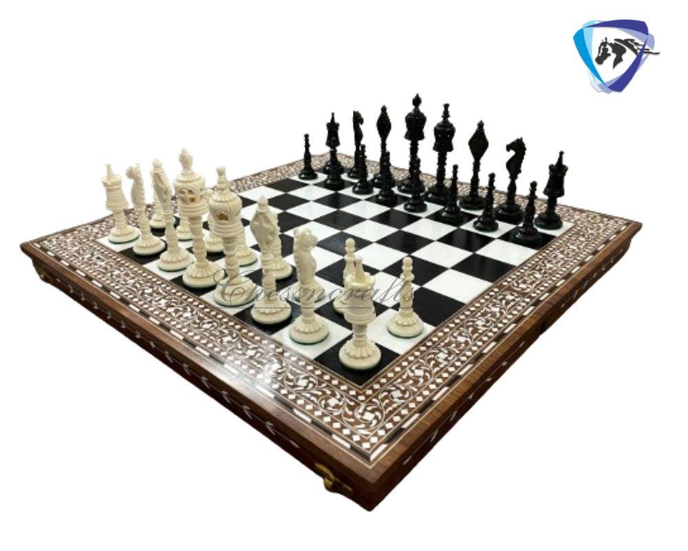 4.4" Camel Bone chess Pieces Set Designer Vintage collector series- Modern CARVED SERIES. Handmade Chess Gift.