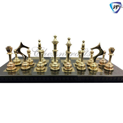 Solid Brass Modern classic Chess set- 100% brass Slim chess men hand carved with velvet storage box