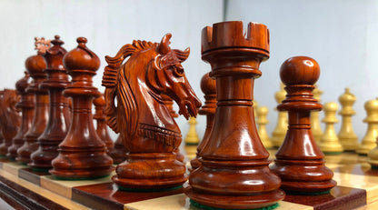 COMBO of 4.5" Luxury Staunton Bud Rosewood & Boxwood Chess pieces Set- Alexander Series - Triple Weighted  + 21" Bud Rosewood Chess board.