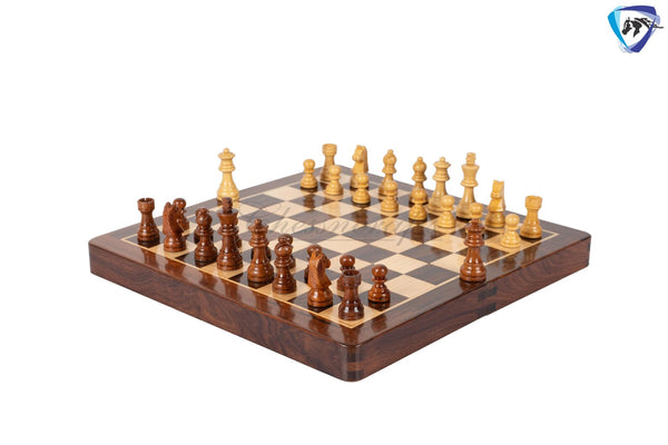 12 Foldable wooden chess board set - wooden Magnetic chess pieces with extra queens