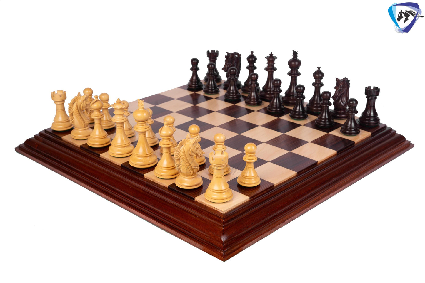 4.5" Luxury Staunton Rosewood & Boxwood Chess pieces Set- Alexander Luxury- Triple Weighted + 21" Rosewood Chess Board + Leather Storage Box