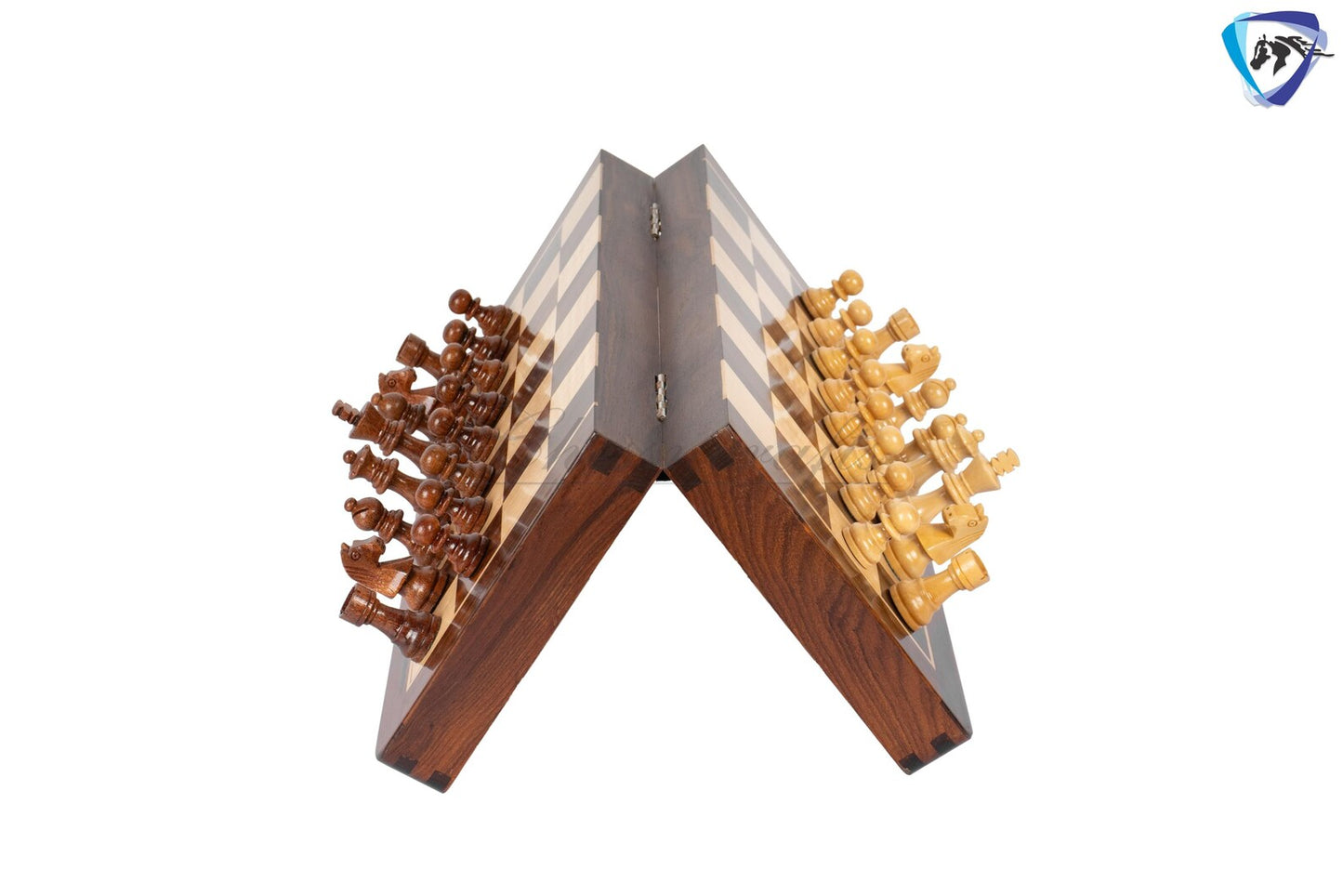 12 Foldable wooden chess board set - wooden Magnetic chess pieces with extra queens