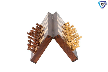 12 Foldable wooden chess board set - wooden Magnetic chess pieces with extra queens