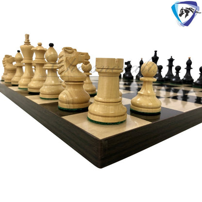 Reproduced Vintage 1950's Circa Bohemia Staunton Series German Chess Set in Ebonized Boxwood & Natural Boxwood - 3.89" King