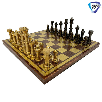 14" Brass Chess set- THE BULLET SERIES chess men Carved with velvet storage box - Vintage antique set- Brass Chess board set | Gift for him.