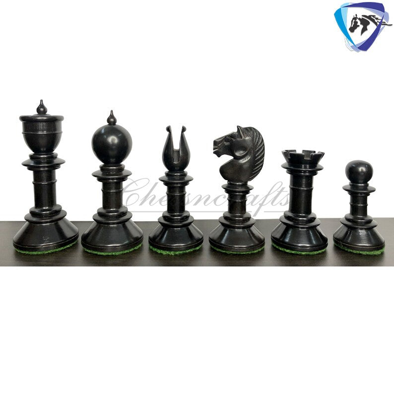 3" Antique Northern Upright chess pieces set in Ebonized Boxwood- weighted.