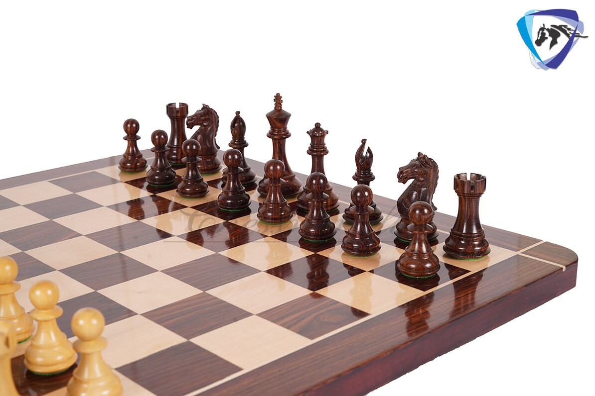 Staunton Chess pieces Set - 4" Fierce Knight Rosewood Chess Pieces set - 21" Rosewood Chess Board + Leather Storage Box COMBO