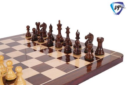 Staunton Chess pieces Set - 4" Fierce Knight Rosewood Chess Pieces set - 21" Rosewood Chess Board + Leather Storage Box COMBO