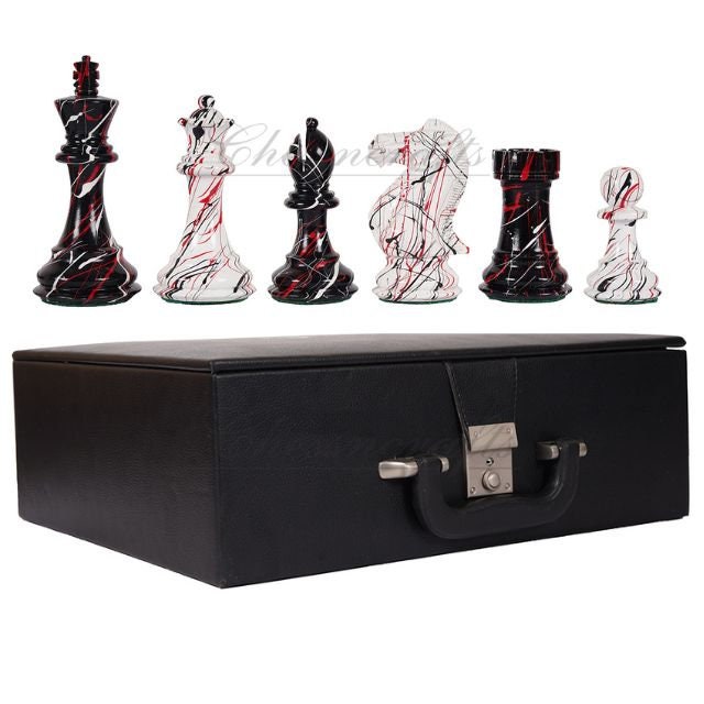 4.1" Wooden chess piece set - MODERN STREET ART Painted Staunton chess pieces Weighted-extra queens + 51mm Ebonywood Chess Board+Storage box