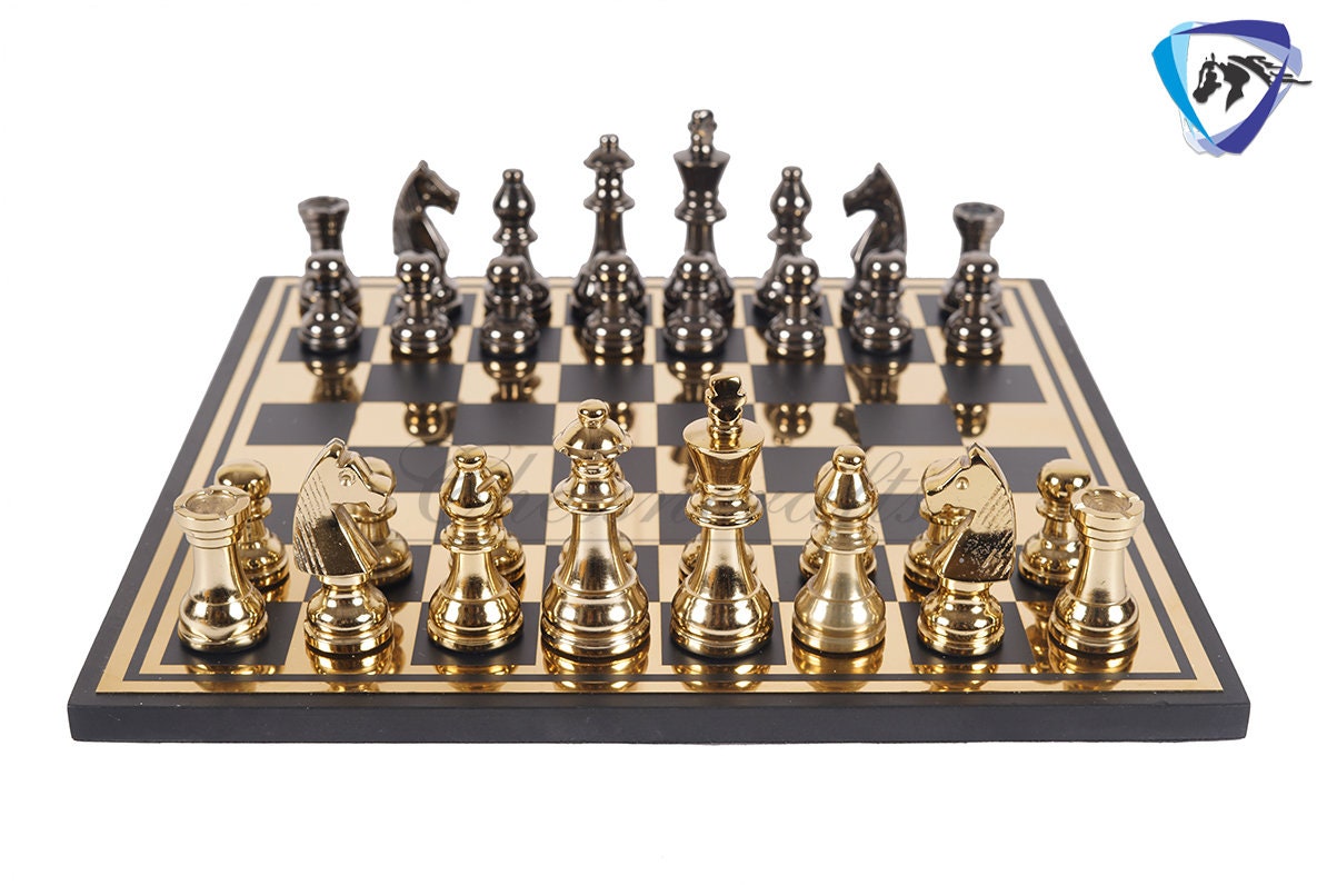 14" Metal Chess Board Set Staunton design 3.25" chess pieces with chess board.