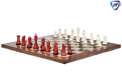 3.75" Camel Bone Staunton chess Pieces set- 1849 reproduced Cooke in Antique distressed + 21" Ebony wood chess board + Leather Storage Box