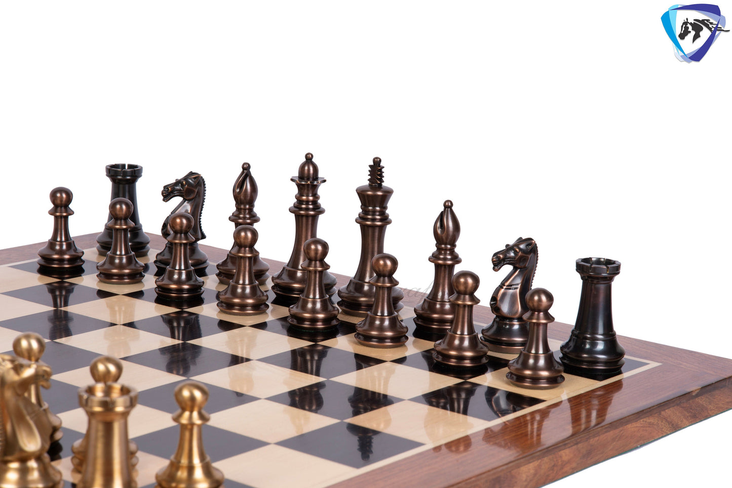 1849 Brass Staunton chess pieces set King: 4" EXCLUSIVE MATTE FINISH + 21" Ebonywood chess board(55mm) + Leather Storage box