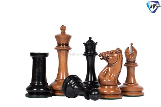1849 Reproduced Morphy Cooke Chess Pieces Set 4.4" Antiqued Distressed & Ebony wood + 21" Ebony wood chess board(55mm) + Leather Storage box
