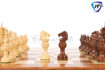 5" wooden Chess pieces Set INDIAN ARTISTIC Golden rosewood- MESH ball designing.