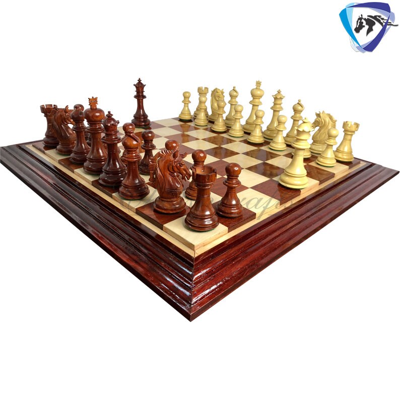 4.5" Luxury Staunton Bud Rosewood & Boxwood Chess pieces Set- Alexander Luxury- Triple Weighted 2 Extra queens- 4Q