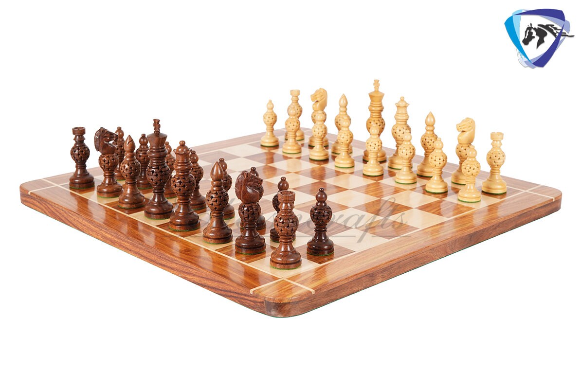 5" wooden Chess pieces Set INDIAN ARTISTIC Golden rosewood- MESH ball designing.