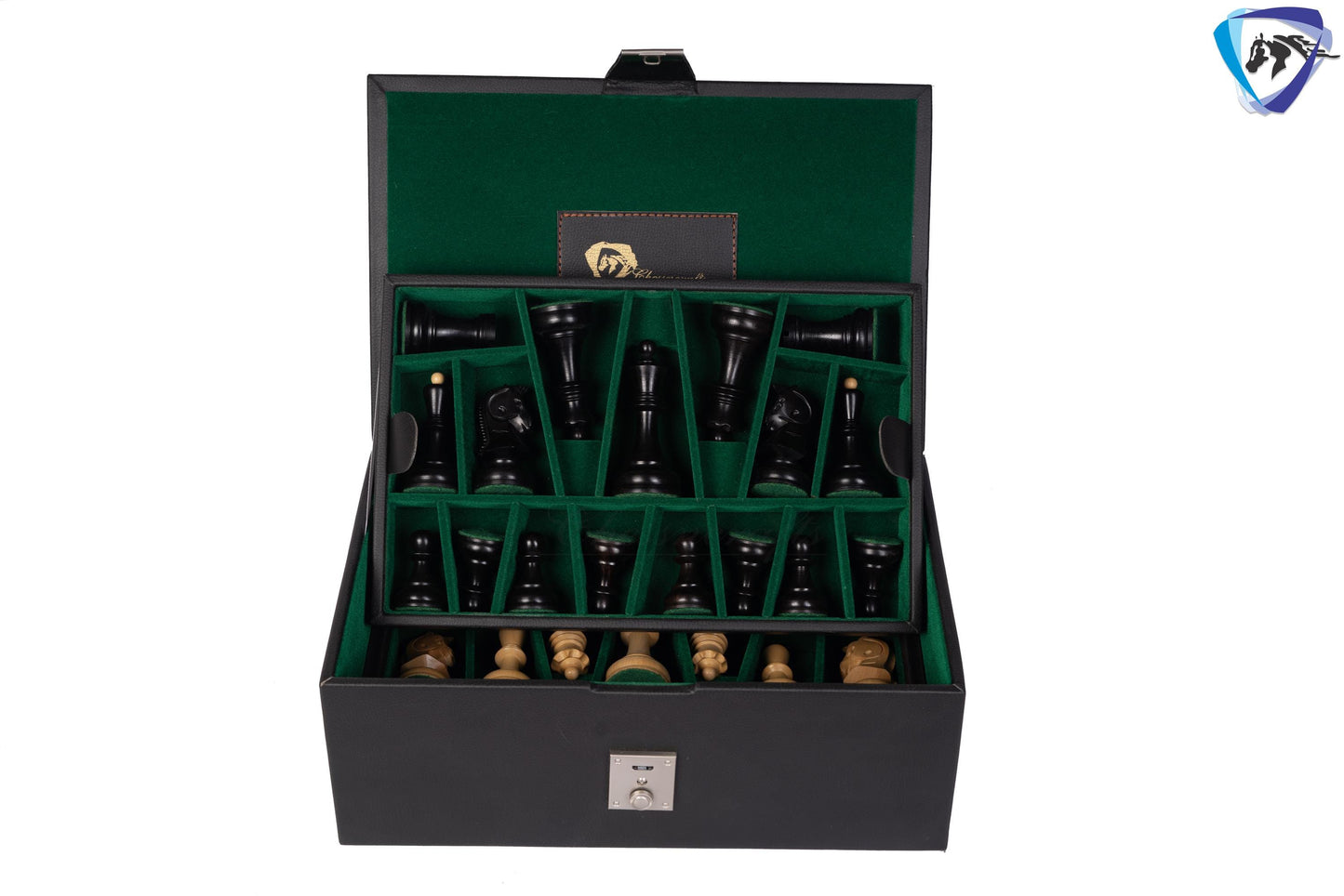 1950 Fischer Dubrovnik Ebonywood chess pieces set King-3.8" + 21" Ebonywood chess board(SQ:55MM) + Leather Storage box-Luxury