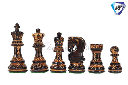 4" Russian Zagreb Chess Pieces set Burnt with Hand Carving broad base, Weighted - 2 extra Queens+19"Ebonywood chess board + Storage Box.