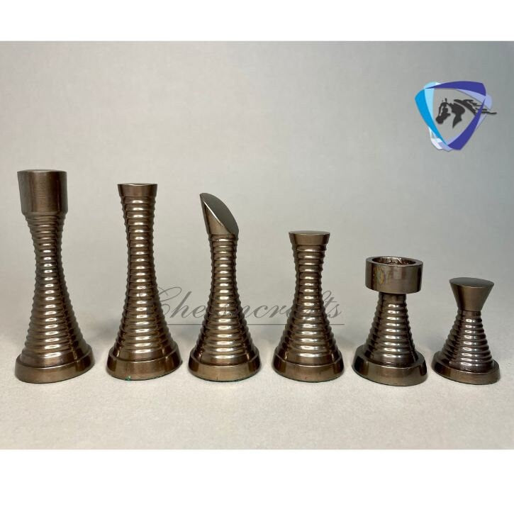 3.5" Solid Brass Chess pieces set RING STEEL SLEEK Silver & Antique Polish Minimalist Brass Chess Pieces set.