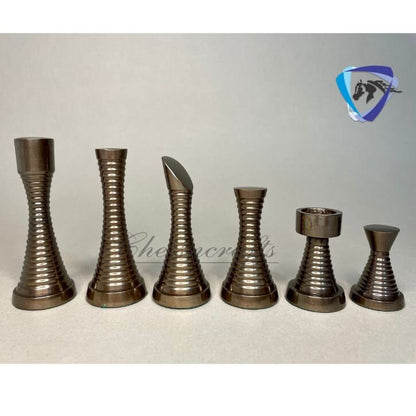 3.5" Solid Brass Chess pieces set RING STEEL SLEEK Silver & Antique Polish Minimalist Brass Chess Pieces set.