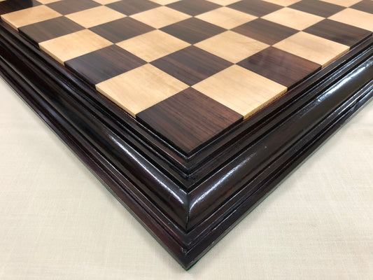 21" Rosewood chess board STEPS BORDER ELEVATED Super fine smooth polish Exclusive unique grain dark rosewood