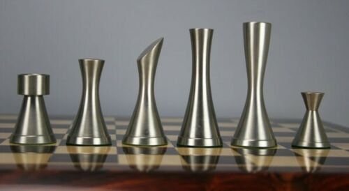 Solid Brass Chess pieces set MINIMALIST STEEL SLEEK Silver copper finish Chess coins set- King: 3.5"