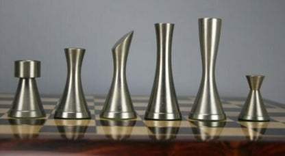 Solid Brass Chess pieces set MINIMALIST STEEL SLEEK Silver copper finish Chess coins set- King: 3.5"