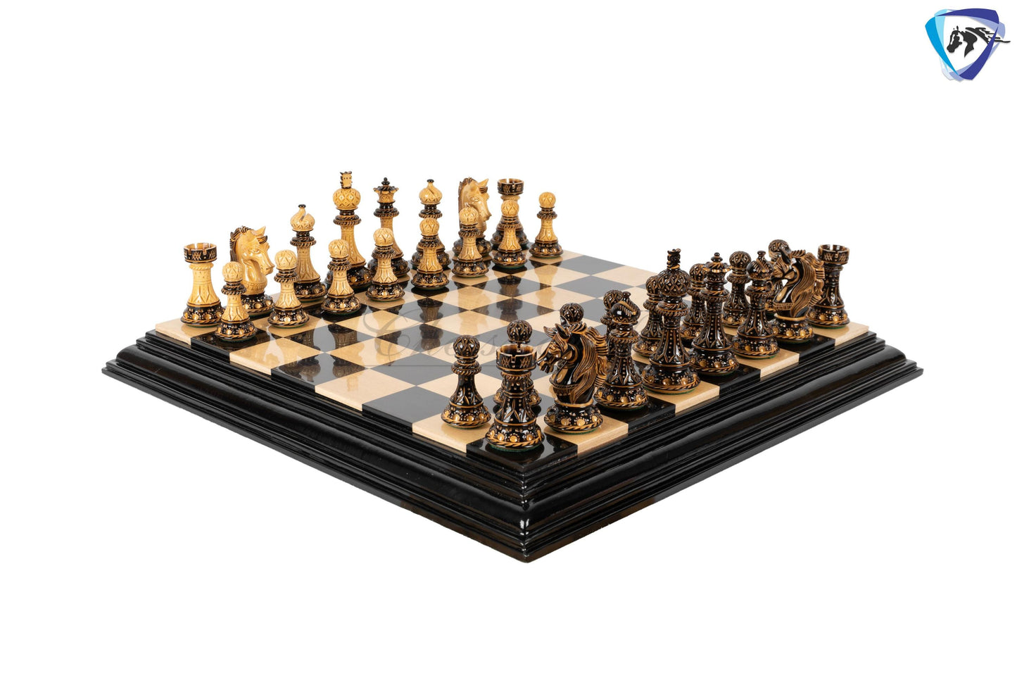 4.5" Luxury Staunton Chess pieces Set- Alexander CARVED series-Triple Weighted + 21"/ 23" Ebonywood Chess Board-STEP DESIGN + Storage Box