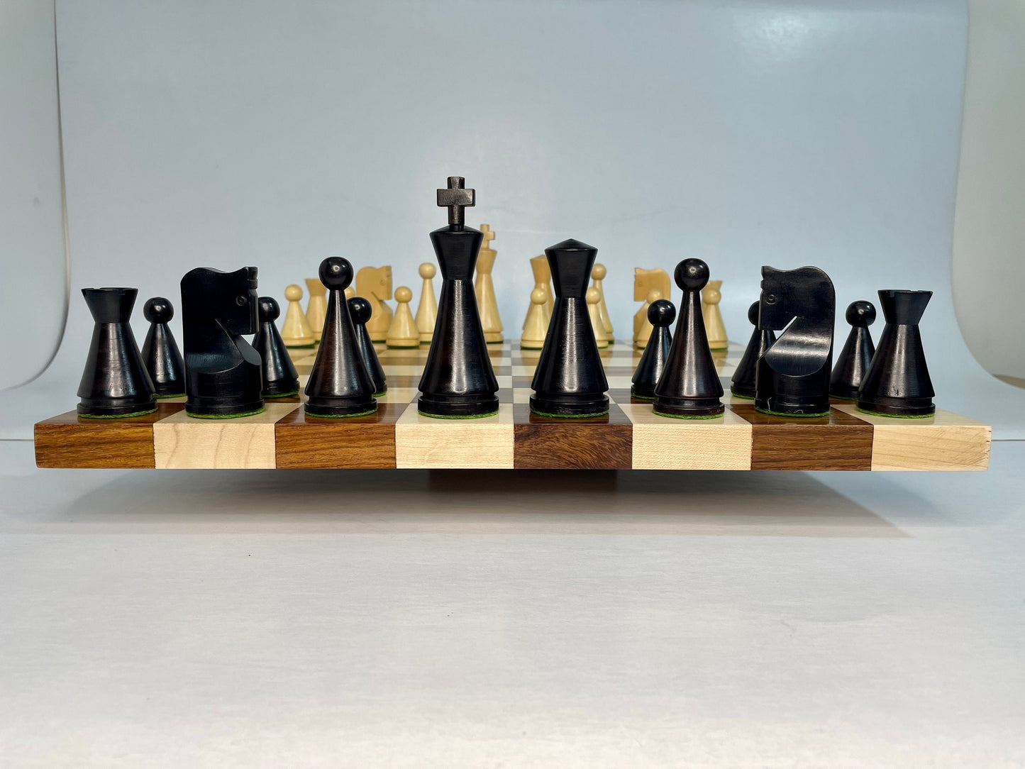 19th Century Russian Soviet Reproduced classic series Chess pieces 4" in Ebonized boxwood/ 50MM Golden Rosewood Borderless Chess Board Combo