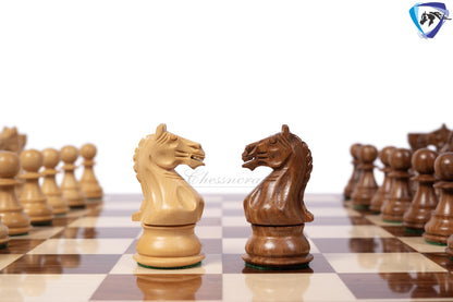4" Fierce Knight Staunton Chess pieces Set in Golden Rosewood + 21" Golden rosewood(sheesham) Chess Board + Solid wood chess Storage Box
